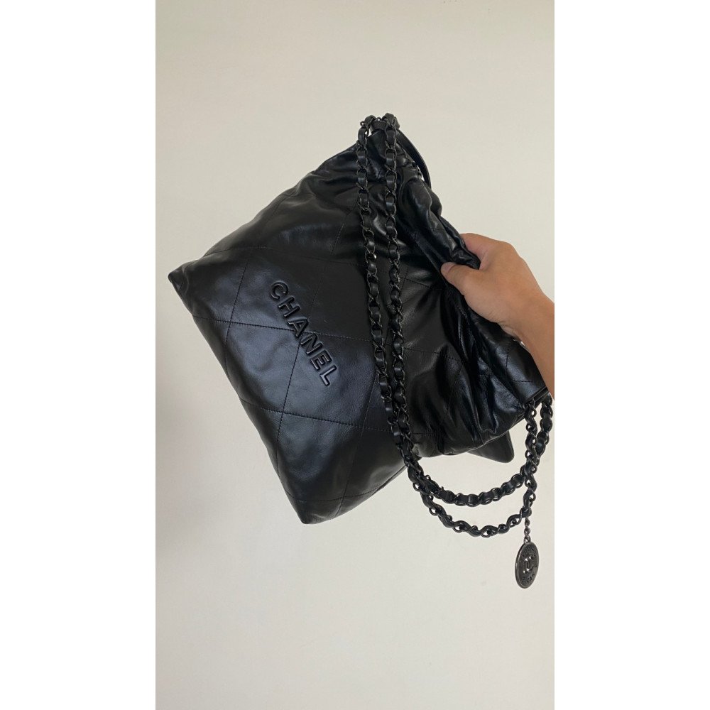 Chanel Solid Black 22 Bag, small size 22 bag shoulder bag Chanel Solid Black 22 Bag, small size 22 bag shoulder bag
