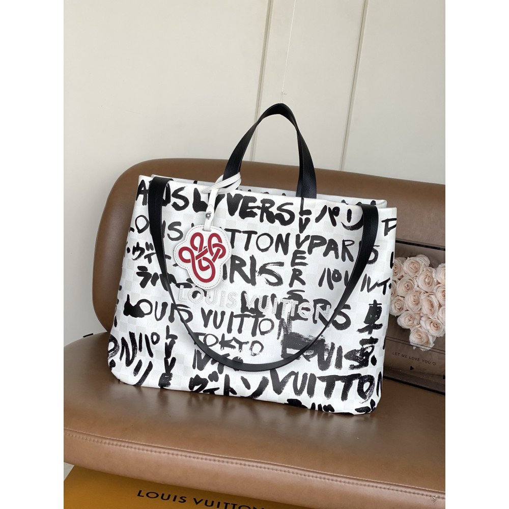 Louis Vuitton N40797 Black Graffiti Shopper Tote in medium size